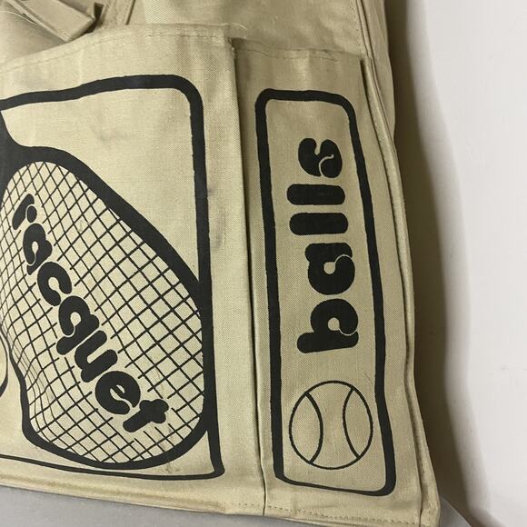 VTG 70s Tennis Racquet Balls Tote Tan Canvas Gear Bag Pickleball Retro Hipster - Picture 4 of 16